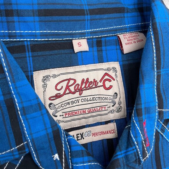 Cavender Rafter C Shirt Men Small Blue‎ Black Plaid Flex 45 Snap Cowboy Western - Picture 3 of 11